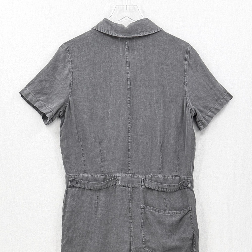 Zara Jumpsuit Women Extra Small Gray Utility 100% Linen Short Sleeve Button Up - Picture 13 of 16